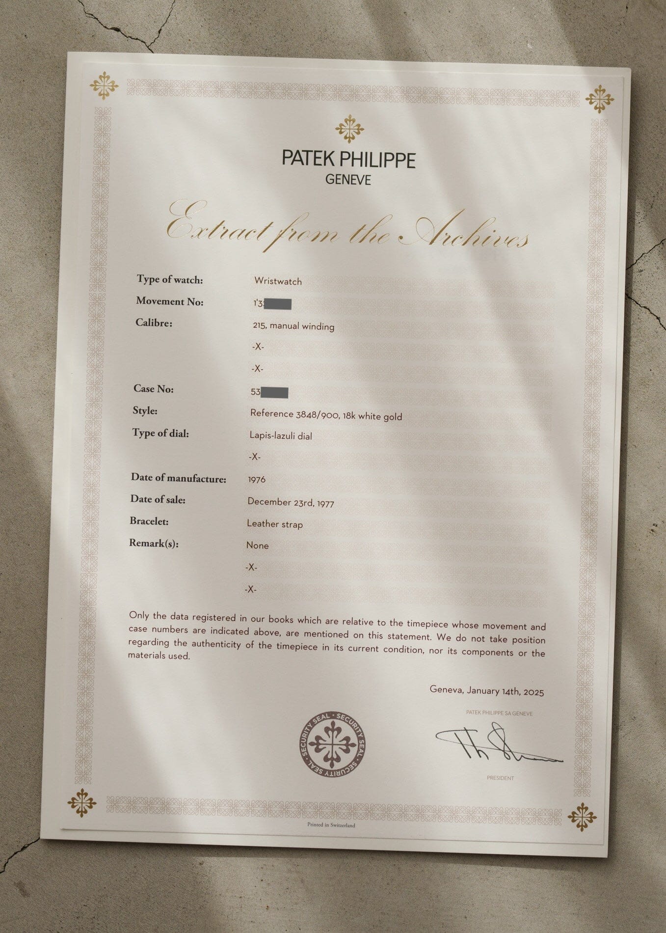 Patek Philippe ゴールデンエリプス 3848 WG ラピスラズリ アーカイブ付き Watch PATEK PHILIPPE