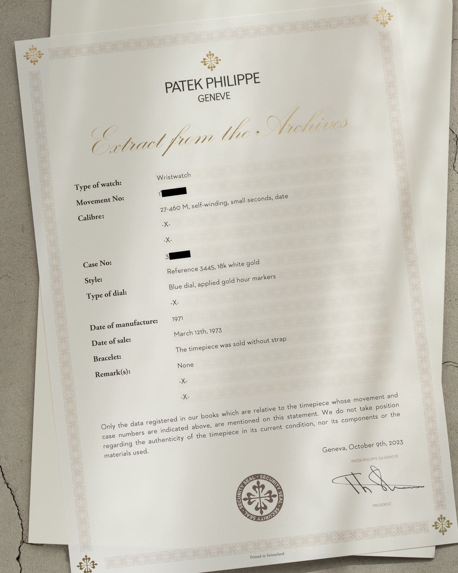 Patek Philippe カラトラバ 3445 WG ブルーシグマダイアル アーカイブ付 Watch PATEK PHILIPPE