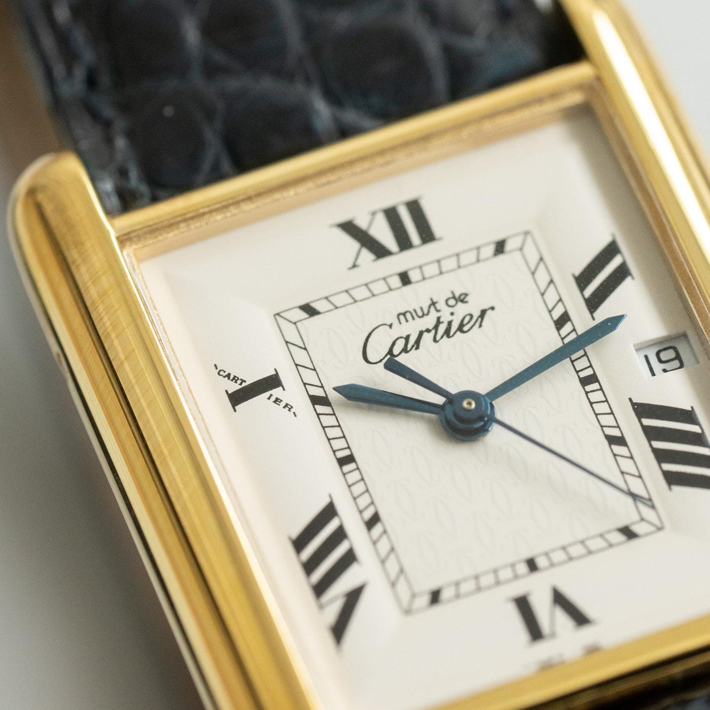 must de Cartier Tank QZ Silver Roman Date Dial - Arbitro