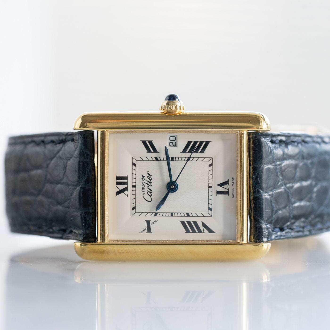 must de Cartier Tank QZ Silver Roman Date Dial - Arbitro
