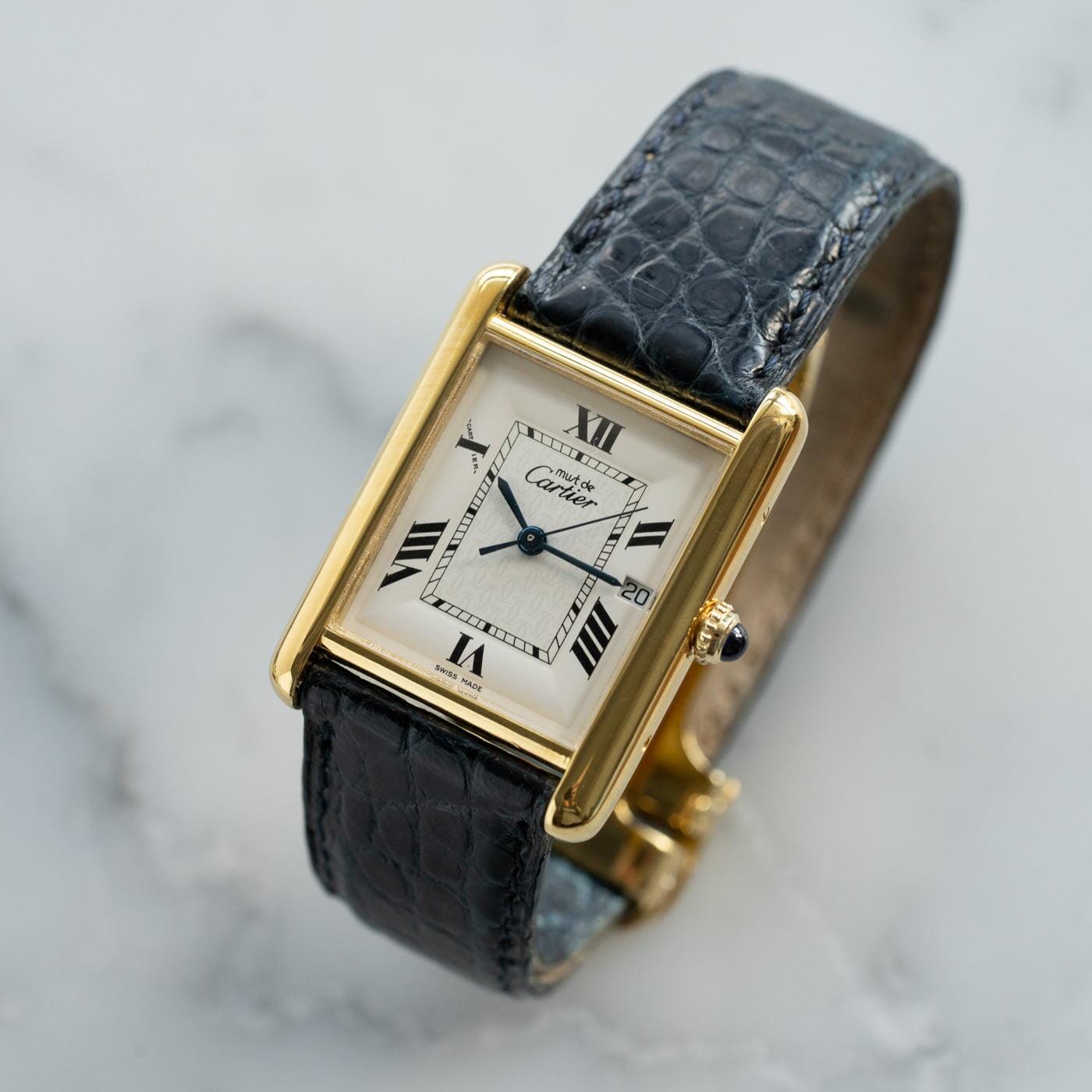 must de Cartier Tank QZ Silver Roman Date Dial - Arbitro