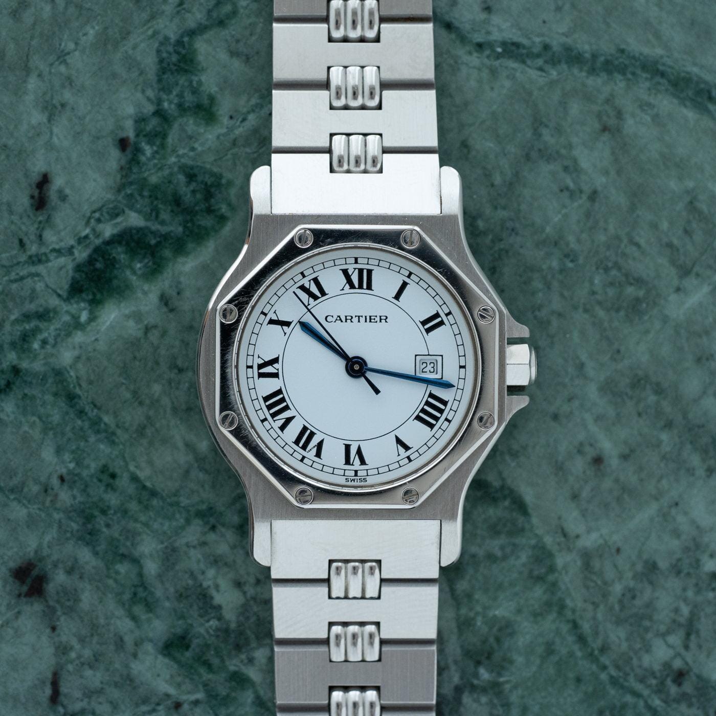 CARTIER Santos Octagon LM Stainless Godron - Arbitro