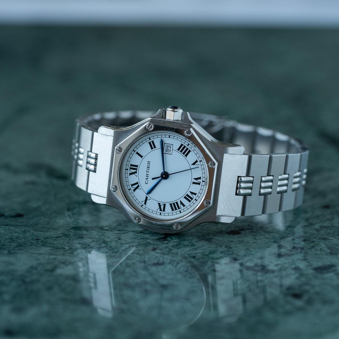 CARTIER Santos Octagon LM Stainless Godron - Arbitro