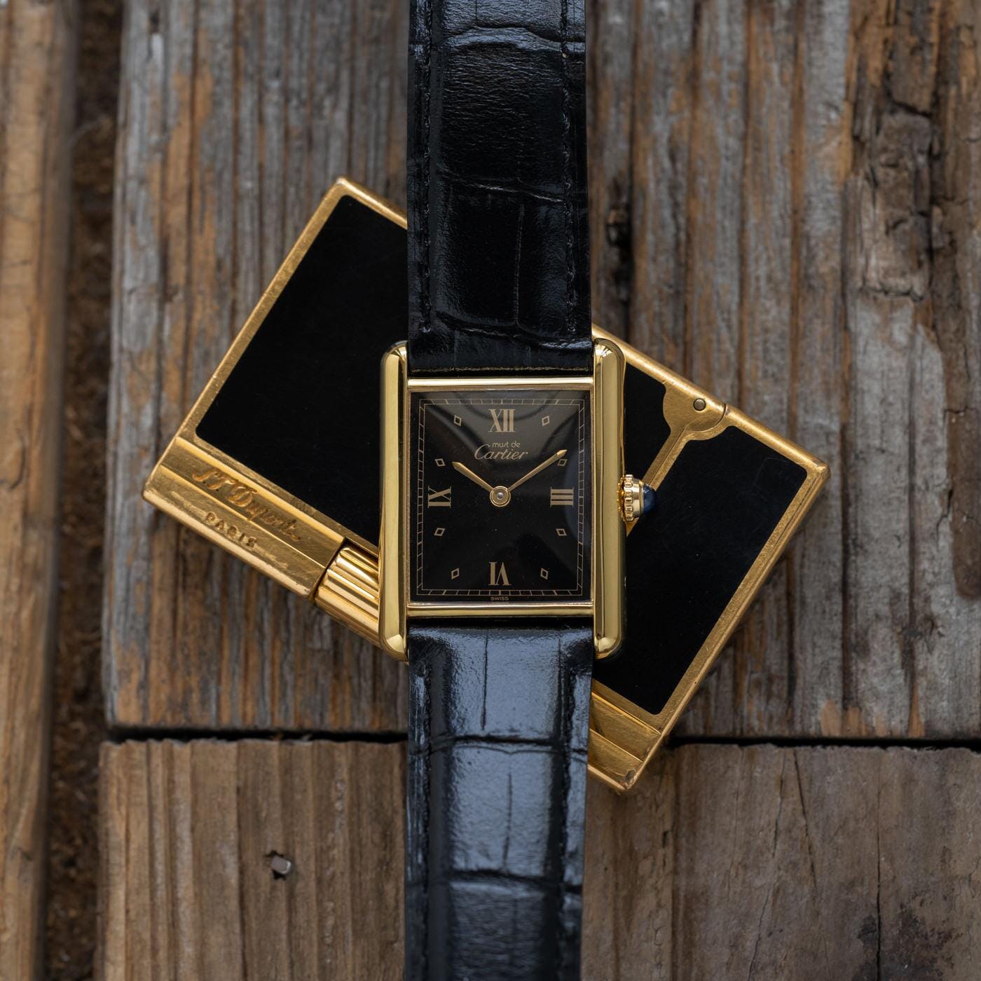must de Cartier Tank LM QZ Black Roman Dial - Arbitro