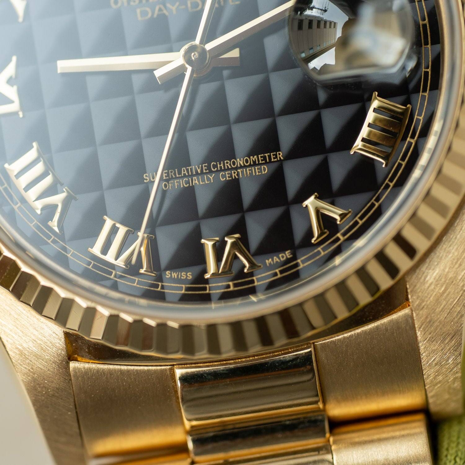 ROLEX Day-Date 18238 YG Black Pyramid Dial Box and Paper - Arbitro