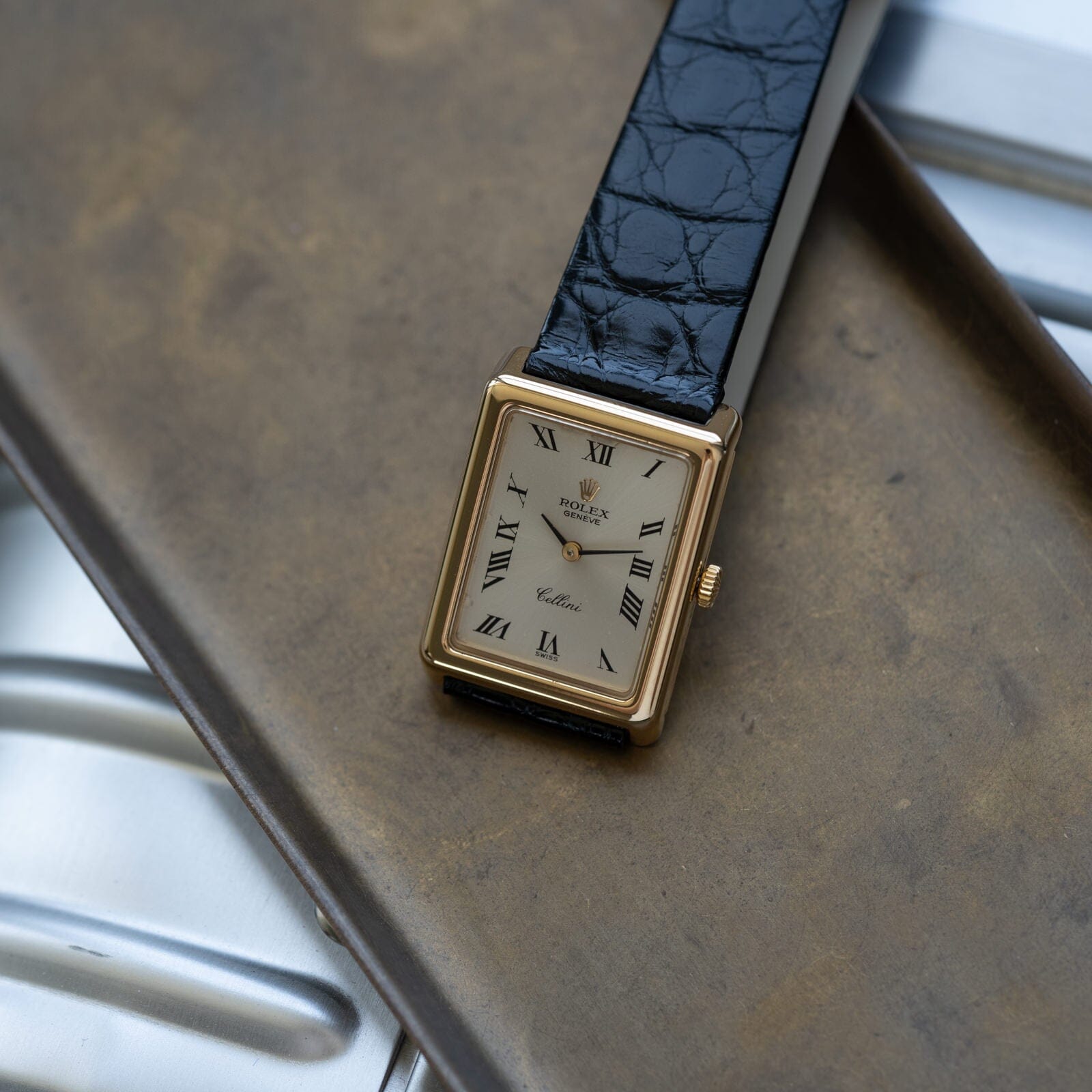 ROLEX CELLINI 4103 RECTANGLE YG SILVER ROMAN - Arbitro