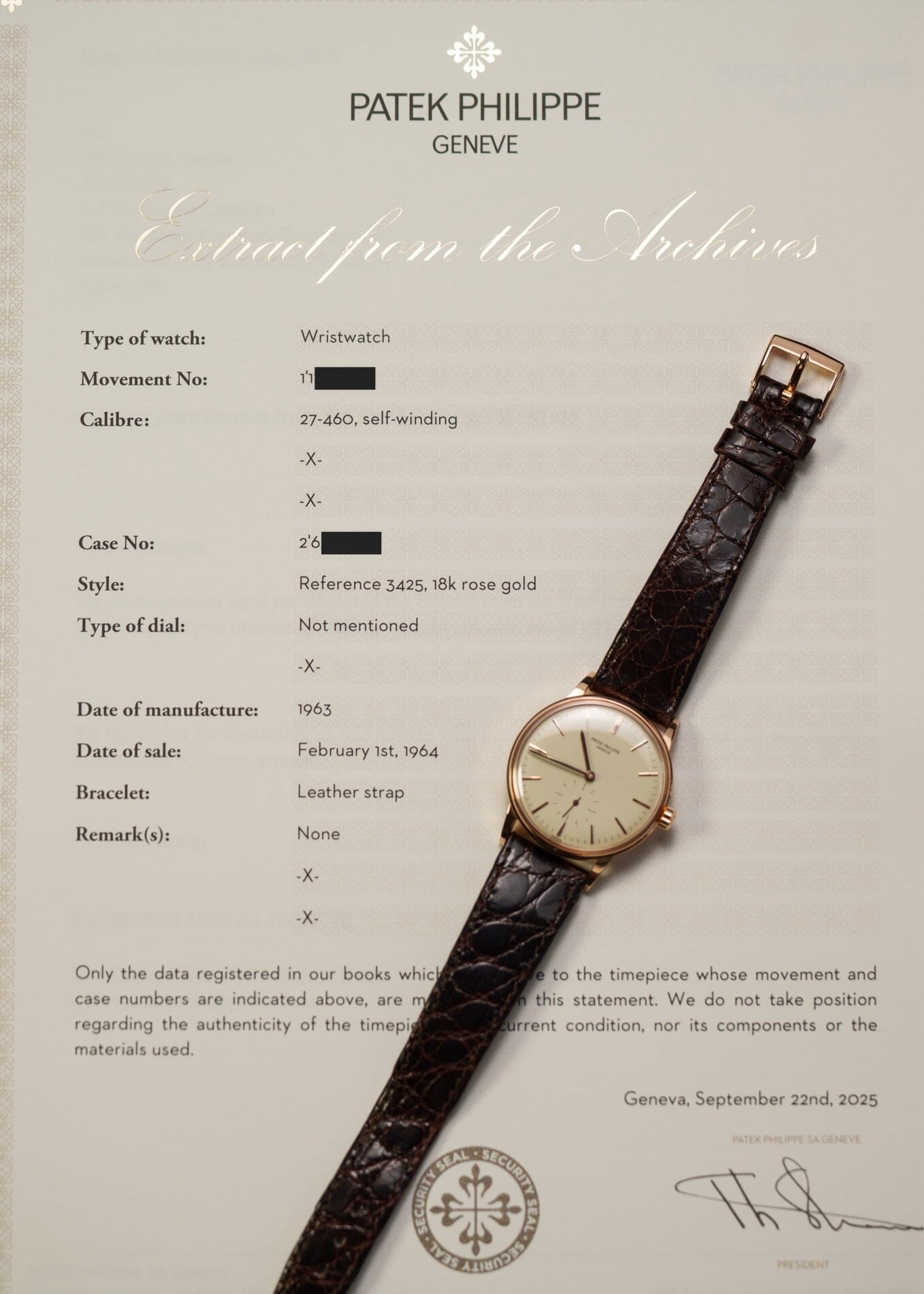 Patek Philippe カラトラバ 3425 RG アイボリーダイアル アーカイブ付き Watch PATEK PHILIPPE 