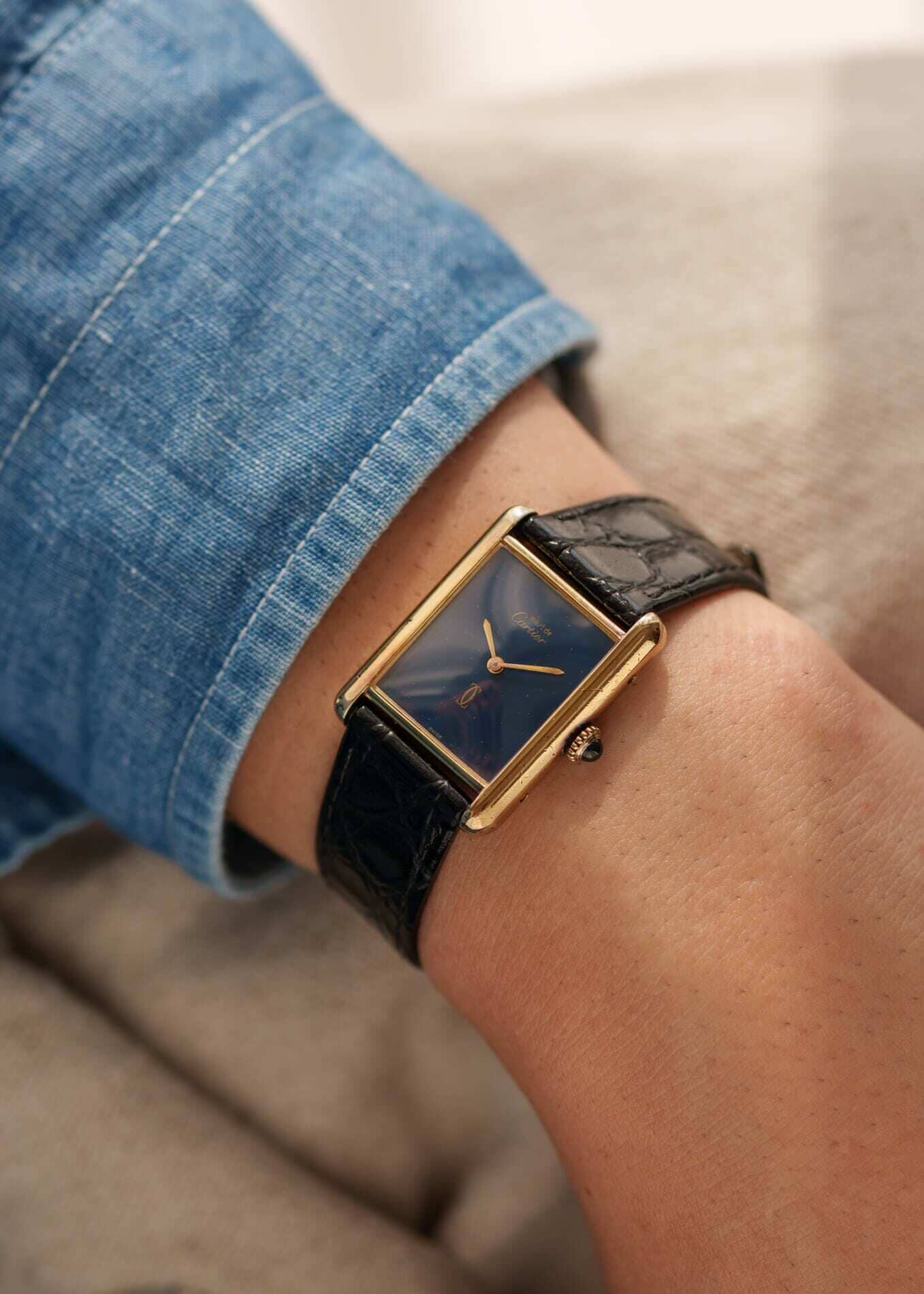 【CARTIER】カルティエ マストタンク ヴェルメイユ 1970年代 シルバー925×型押しレザー 手巻き レディース ラピスブルー文字盤 腕時計 Cartier - 【CARTIER】カルティエ マストタンク ヴェルメイユ 1970年代