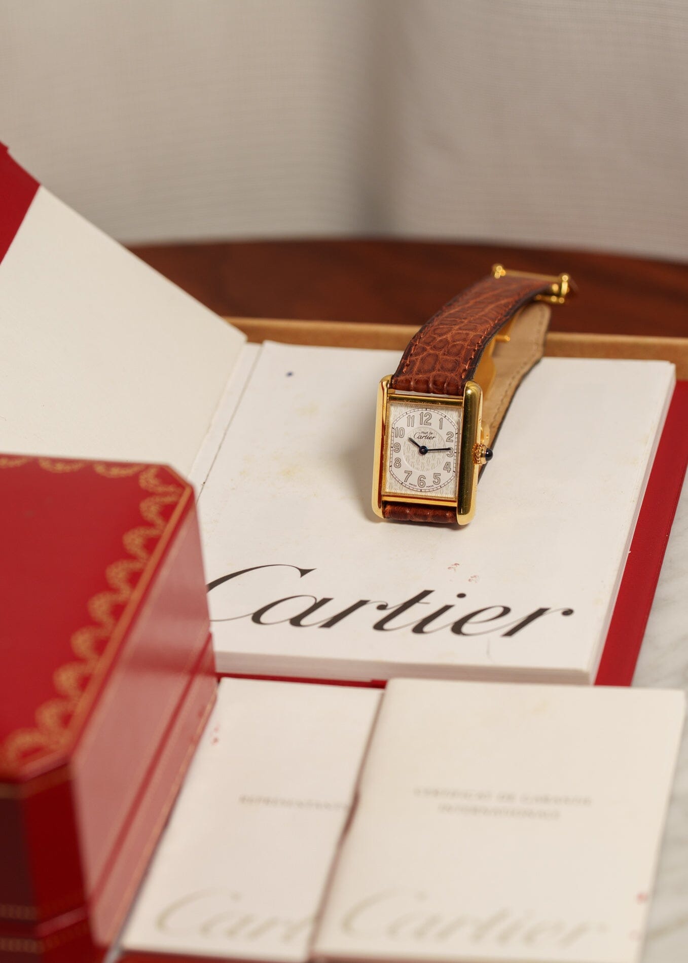 Must de Cartier Tank SM Ladies 2415 Big Arabic Numerals with Box